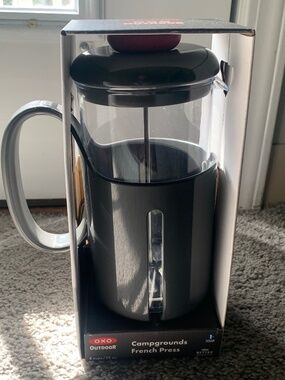 NIB OXO Outdoor Campgrounds French Press - Black with Red Accent, Camping Coffee